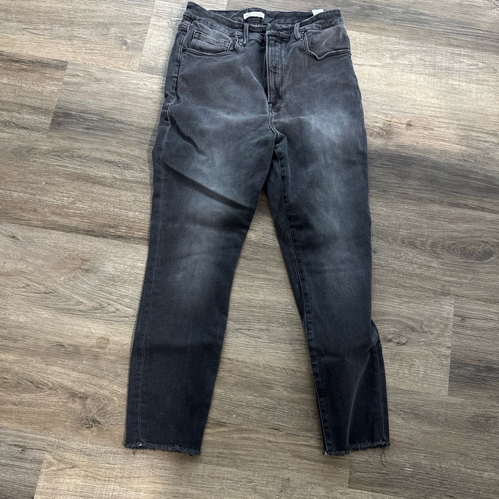GOOD AMERICAN Jeans Womens Size 12 31 Dark Wash High Rise Skinny Raw Hem